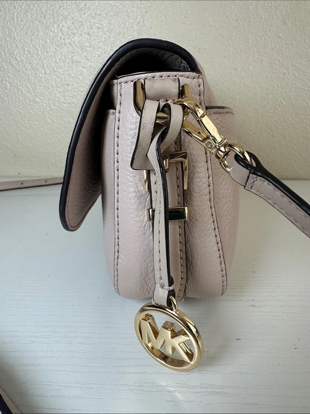 Michael Kors Pale Pink Leather Crossbody Bag with Gold Hardware